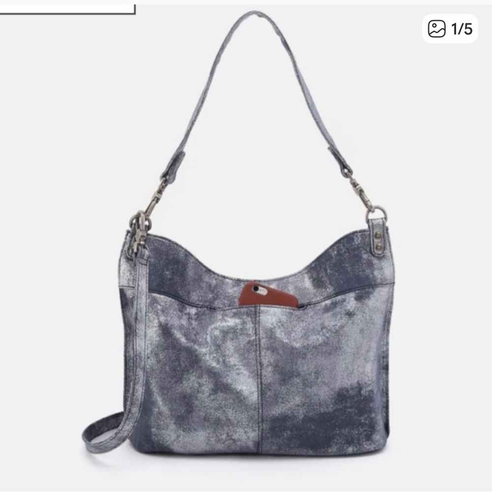 Hobo Pier Metallic Pewter/denim Shoulder Bag